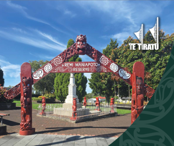 Rewi Maniapoto Reserve waharoa featured on the Te Tiratū Hauora 2026 report series