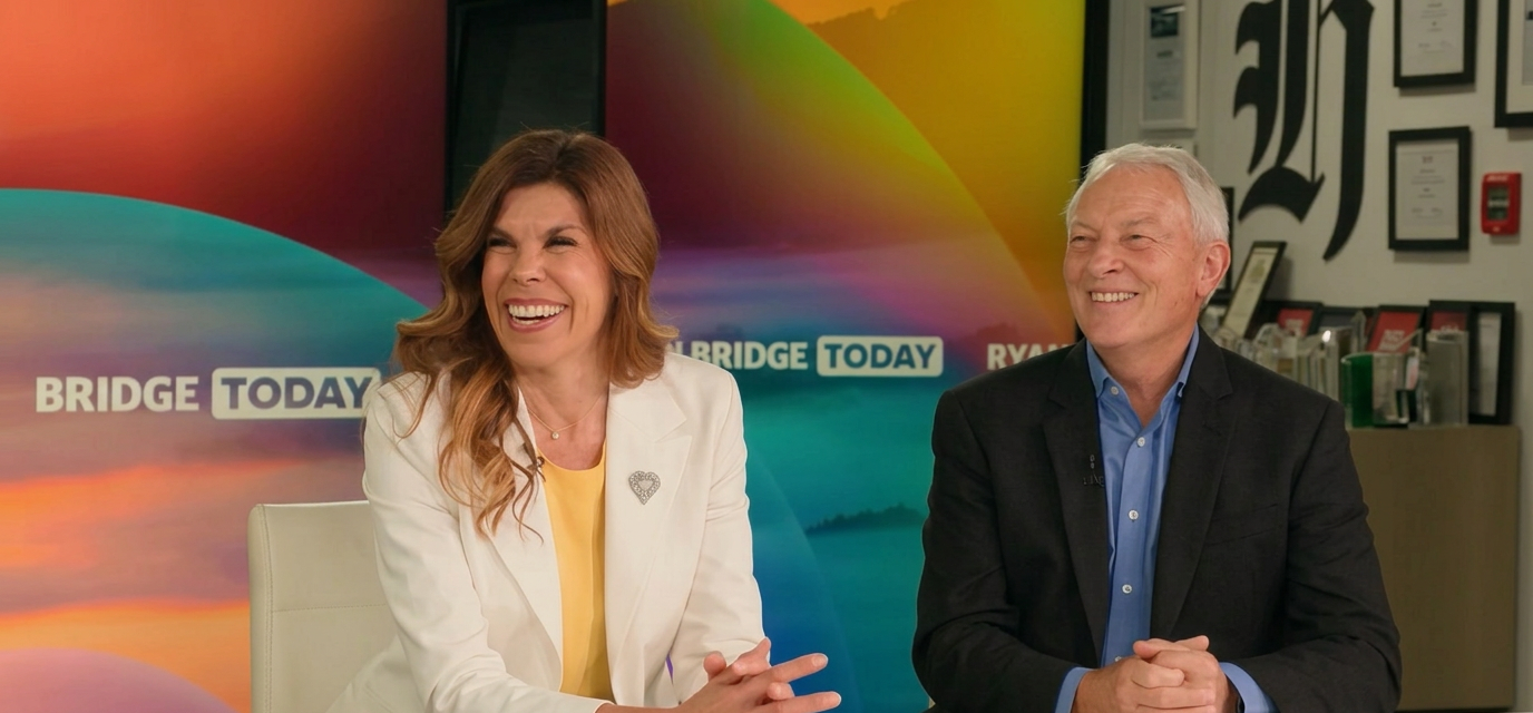 Sarah Sparks and Phil Goff laughing on the Ryan Bridge Today panel in the NZ Herald newsroom